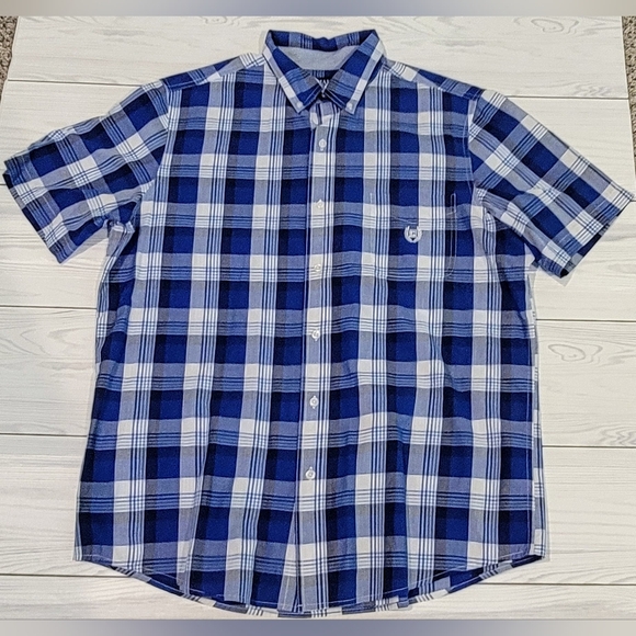 Chaps Other - Chaps Blue & White Plaid Men's Short Sleeve Shirt Sz L